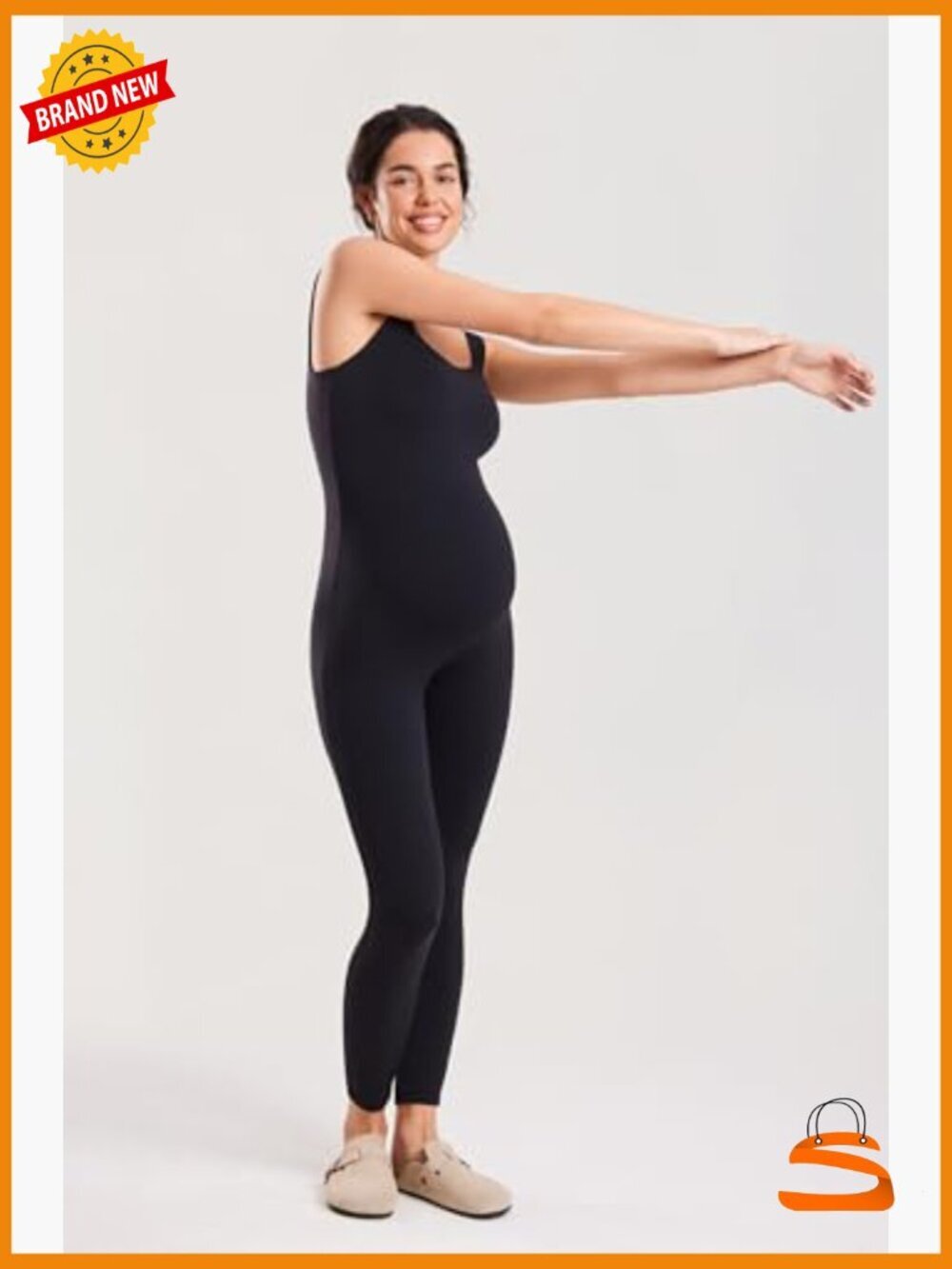 Maternity Jumpsuit Workout Romper Seamless Bodysuit Square Neck Tank - Picture 4 of 6